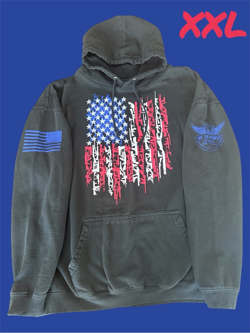 We The People Holsters Black Hoodie –Flag Graphic XXL (Worn Once)